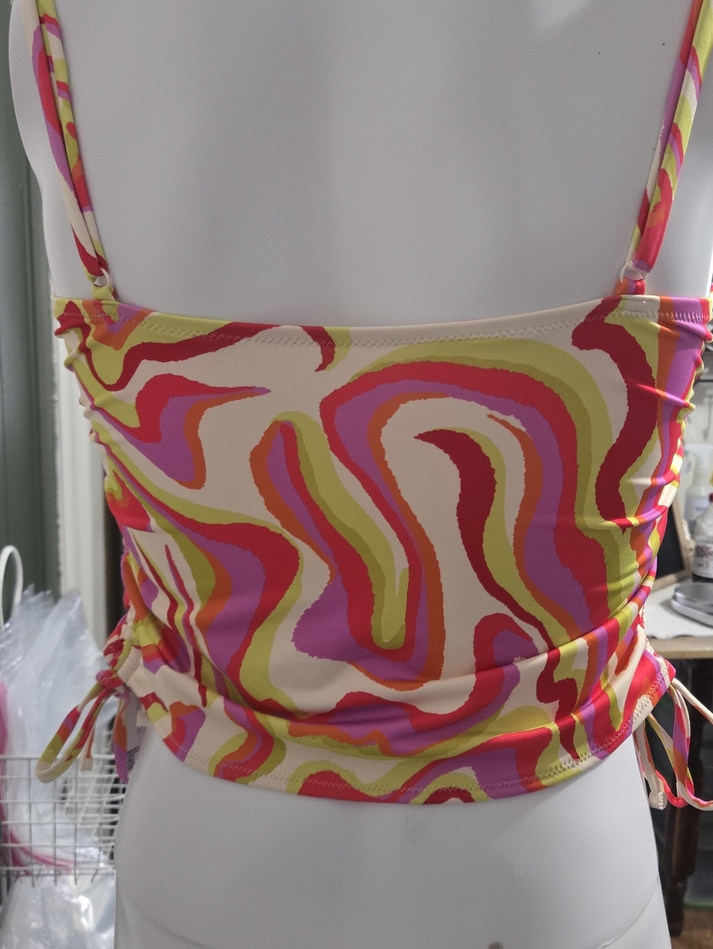 Sanctuary Neon Swirl Square-Neck Tankini in Pink, Orange, Lime & Cream - Picture 4 of 6